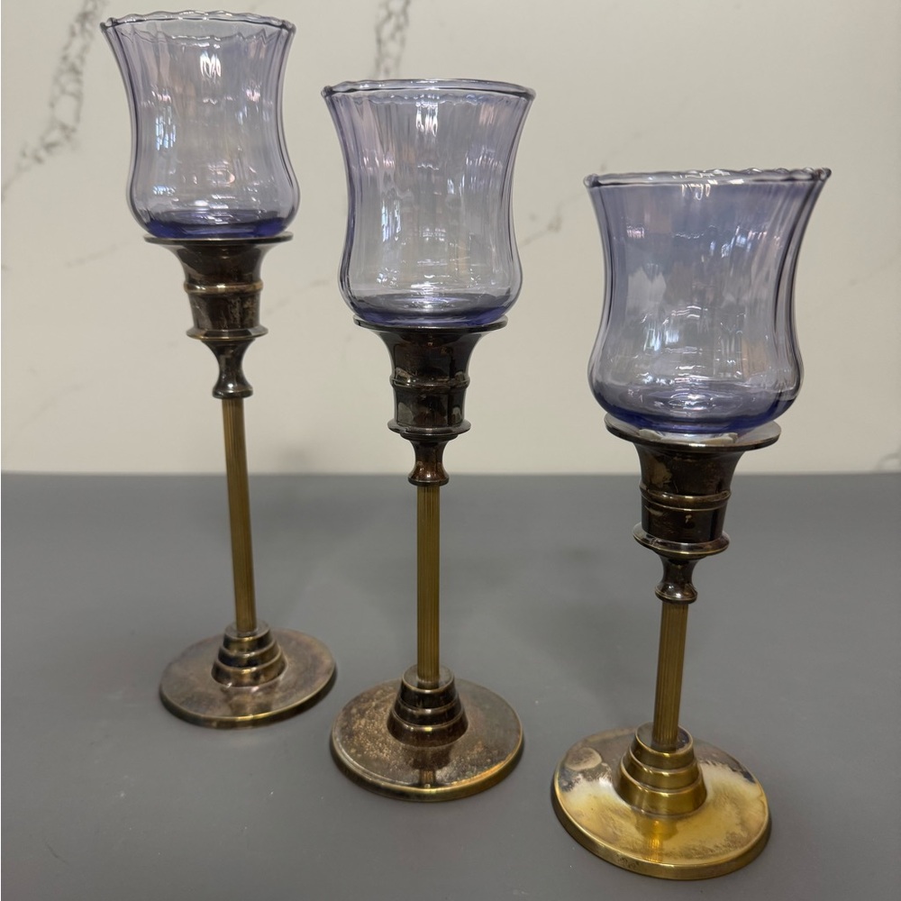 Elegant Blue and Gold Candle Holders